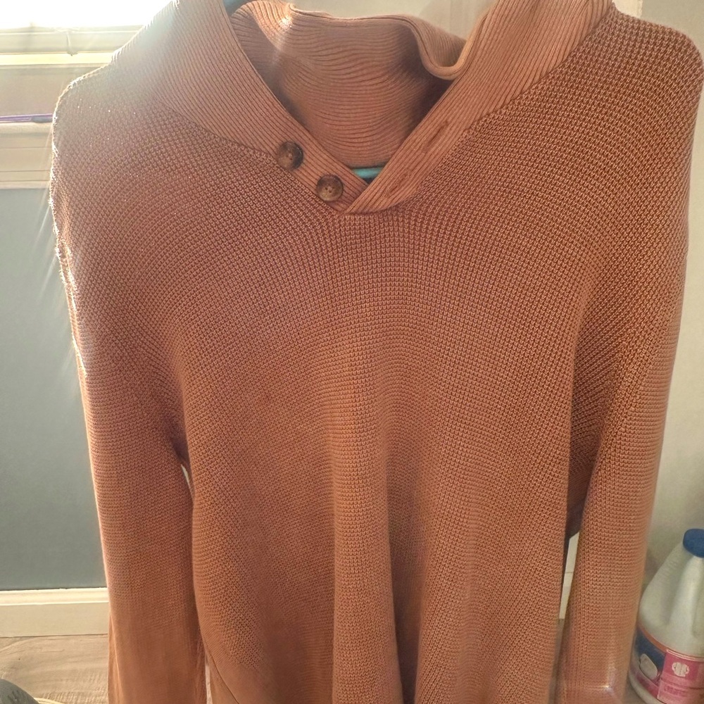 Even Tide Shawl Collar‎ w Button brown Sweater Medium NWT
